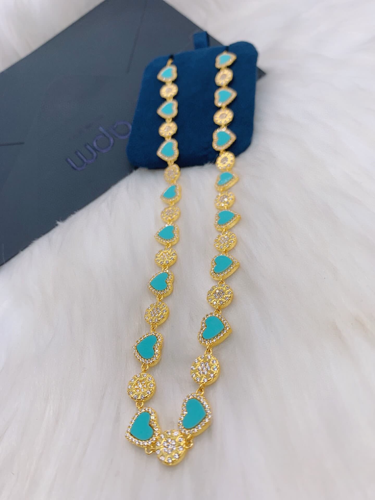 APM Monaco Turquoise Heart and Flower Gold Plated Necklace